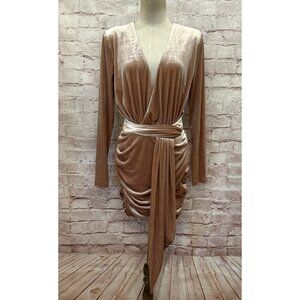 House Of CB London Farrah Mini Dress Rose Pink Velour Velvet Long Sleeve Size M